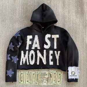 เสื้อฮู้ดดี้ทรงบ็อกซี่ ตัดเย็บแบบครอป ขอบดิบ ซิปหน้า ผ้าหนา 500gsm ล้างสีแบบแอซิด ปักลายแบบดิสเทรสตามสั่งจากโรงงาน ผลิตภัณฑ์ฤดูใบไม้ผลิ 100% - Product Image 3