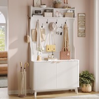 Armoires de couloir en bois blanc de 77 "avec 18 compartiments à chaussures, 9 crochets doubles, étagère réglable, armoire à chaussures