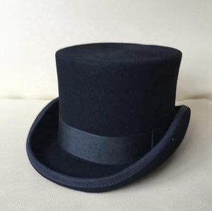Vente en gros <span class=keywords><strong>de</strong></span> chapeaux hauts en feutre <span class=keywords><strong>de</strong></span> laine noire rigide en noir Hauteur 17cm - Product Image 1