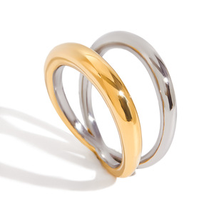 Modern Geometric <b>Ring</b> 18K Gold Stainless Steel Double Layer Openwork Design Unisex Jewelry Gift - Product Image 5