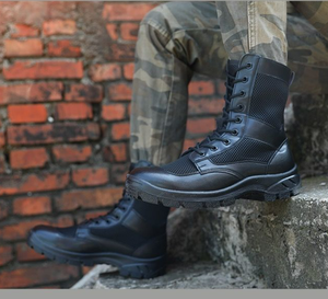 Bottes de combat tactiques noires mi-montantes en cuir pour homme DFS01, idéales pour l'extérieur, la randonnée et l'entraînement, avec embout de sécurité en acier - Product Image 5