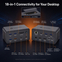 Base de Conexión Thunderbolt 5 18 en 1, 80Gbps USB-C, 8K DP, LAN 2.5G, M.2 SSD, 140W PD para Laptop