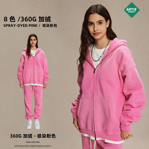 ARTIE 2025 hommes sweat pantalon ensemble automne hiver Collection teinture par pulvérisation lavé en détresse velours 360g Double tête fermeture éclair - Product Image 1