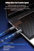 Kabel USB 5 JMAX, Kabel USB5 Kompatibel dengan USB4 USB 5 USB-C 240W 16K/60Hz USB5 80Gbps Adapter - Mendukung Daya 8K/60Hz 240W
