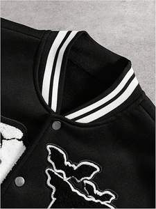 Blouson Bomber Unisexe Personnalisé Style Rétro Hip Hop Broderie Cœur Flammé Lettres Squelette Style Universitaire Coupe-Vent Hiver - Product Image 4