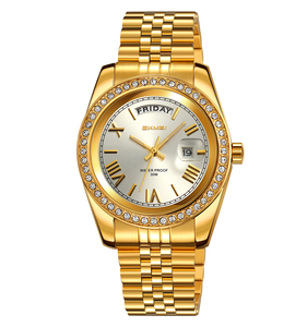 Montres à quartz SKMEI 9419, couleur or, <span class=keywords><strong>bracelet</strong></span> en <span class=keywords><strong>acier</strong></span> inoxydable, montres pour hommes, étanches, montres tendance pour hommes - Product Image 2