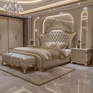 Modern Luxury King Size Bedroom <b>Bed</b> Set Wide Velvet Headboard with Reclining Wood Furniture for Villa or Room - Product Image 4