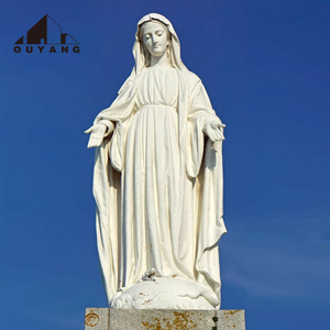 Statue de la Vierge Marie en marbre blanc grandeur nature, sculpture religieuse pour l'église, décoration de <span class=keywords><strong>jardin</strong></span> et d'extérieur - Product Image 1