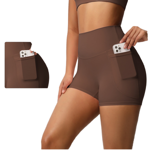 Shorts de yoga taille haute pour femmes avec poche latérale |   Shorts de fitness respirants à séchage rapide |   Vêtements de sport et de course à pied - Product Image 3