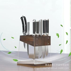 <b>Wooden</b> Knife Rack 6.3x7.3 In Solid Wood 7pcs Capacity Magnetic Knife <b>Block</b> Kitchen Storage - Product Image 5