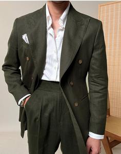 Tute 100% in lino da uomo <span class=keywords><strong>doppiopetto</strong></span> da sposa da sposo pantaloni abiti formali da uomo con risvolto a punta abbigliamento <span class=keywords><strong>estivo</strong></span> - Product Image 5