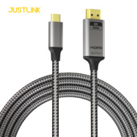Câble Justlink Type C vers HDMI 2.1 8K 60Hz 4K 144Hz HDR dynamique plaqué or tressé pour ordinateur portable, moniteur, téléviseur, projecteur