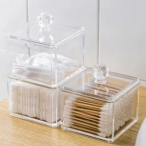 Acrylic Bông Gạc Lưu Trữ Chủ Box Xách Tay Trong Suốt Trang Điểm Bông Pad Mỹ Phẩm Container Jewelry Organizer Trường Hợp