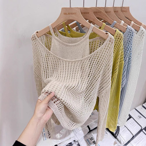Ensemble de gilets en tricot ajouré pour femmes, haut amincissant à coupe ample, couleur unie, pull en polyester, ZY49 - Product Image 3