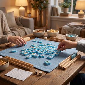 Jeu de tuiles de Mahjong américain 160 pièces <span class=keywords><strong>en</strong></span> acrylique bleu, étanche, portable, pliable, de luxe, personnalisé, pour la plage, les voyages et les jeux de table - Product Image 5