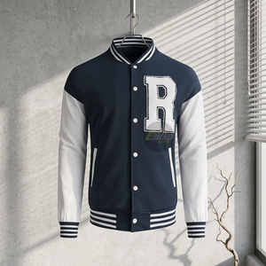 Veste universitaire personnalisée avec patchs lettres, poignets côtelés, boutons-pression et manches color block pour un usage quotidien décontracté - Product Image 5