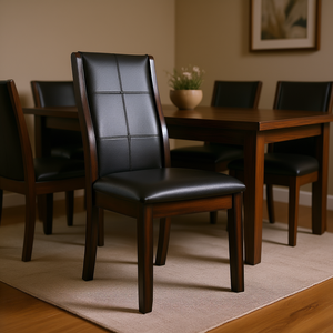 Silla de comedor transicional, asiento acolchado de cuero sintético color espresso, respaldo curvo, muebles para el hogar - Product Image 2