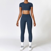 Ensemble de yoga sans couture 2 pièces pour femme, taille haute, contrôle du ventre, respirant, short de sport non rembourré, tenue de fitness S-XL