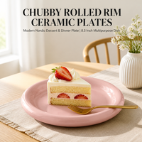 Assiette à dessert ronde minimaliste de 8 pouces, couleur unie, design bombé, pour la maison, les fêtes et le thé de l'après-midi