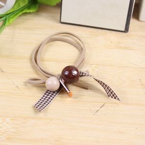 Fabric Ribbon Hair <b>Tie</b> High Elasticity <b>Brown</b> Beaded Bow Casual Headdress - Product Image 2