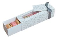 Boîte en papier rectangulaire rose pour macarons, avec estampage à chaud doré et inserts