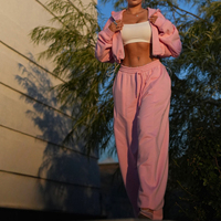 Fabricants de vêtements : Ensemble survêtement rose personnalisé pour femmes, vente en gros, ensemble deux pièces sweat-shirt et pantalon de survêtement pour femmes