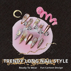 <span class=keywords><strong>Uñas</strong></span> postizas acrílicas al por mayor, nuevas, de diseño 3D con punta de diamante, hechas a mano, de 10 piezas, estilo almendra y stiletto, fáciles de aplicar. - Product Image 2