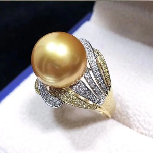 Anello di perle in <span class=keywords><strong>argento</strong></span> <span class=keywords><strong>925</strong></span> <span class=keywords><strong>e</strong></span> oro Nanyang tutto-Match femminile perfetto cerchio gioielli in acciaio inox materiale di spessore del mare - Product Image 3