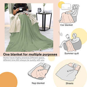 Literie multifonctionnelle doublée de polaire Sherpa Queen Size Couverture en mousseline de coton vert sauge Confort quatre saisons pour bébé adulte - Product Image 3
