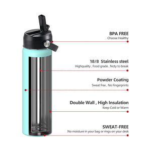 Bouteilles d'eau en acier inoxydable ANSHENG à double paroi isolées de grande capacité (24 oz) pour les voyages, les sports de plein air, avec couvercle à paille - Product Image 2