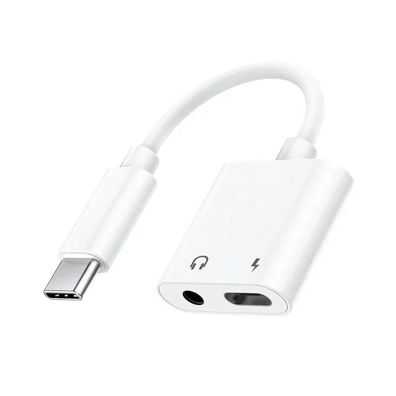 Cabo adaptador de áudio digital 2 em 1, cabo adaptador de áudio óptico tipo c para fone de ouvido 3.5mm com entrada fêmea, carregamento rápido