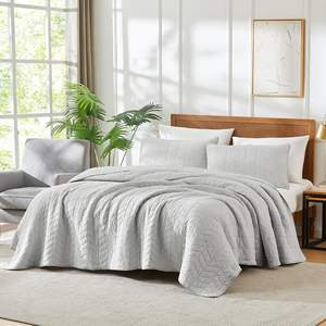 طقم لحاف قطني أمريكي الطراز صديق للبيئة بلون موحد مغسول 3 قطع مع حشوة بوليستر لحجم السرير الكبير والكبير جداً - Product Image 2