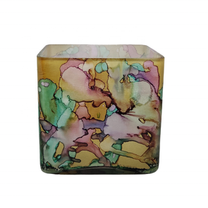 Custom Wholesale Multi-color Marbleized High-Quality Handmade Decorative Multi-purpose <b>Large</b> Square Candle Glass <b>Jar</b> Container - Product Image 1
