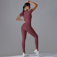 Combinaison de sport pour femme à manches courtes, demi-zip, une pièce, tenue de sport, legging de yoga, combinaison, playsuit