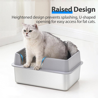 Bac à litière pour chat en acier inoxydable avec couvercle de nettoyage facile Boîtier anti-fuite avec pelle pour animaux de compagnie