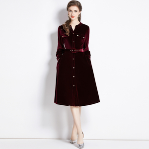 Autunno e inverno elegante donna moda medio manica lunga <span class=keywords><strong>abito</strong></span> di <span class=keywords><strong>velluto</strong></span> in <span class=keywords><strong>bordeaux</strong></span> - Product Image 3