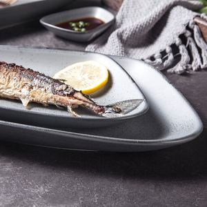 Tianshengjing — ensemble d'assiettes de vaisselle, vaisselle en porcelaine grise claire, paillettes en céramique Vintage créative, poisson Sushi, 12.5 pouces - Product Image 3