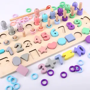 Hölzerne Macaron Digital Shape passend zum Angeln 4-in-1 logarith misches Board Kinder lernen kognitives Spielzeug