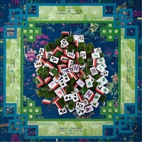 Tuiles de Mahjong Américaines en Acrylique Peintes à la Main et Profondément Gravées, Durables et Portables, Tapis de Mahjong en Tissu Personnalisé Imprimé