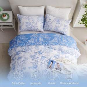 Ensemble <span class=keywords><strong>de</strong></span> 3 pièces <span class=keywords><strong>de</strong></span> style botanique motif floral bleu imprimé <span class=keywords><strong>housse</strong></span> <span class=keywords><strong>de</strong></span> <span class=keywords><strong>couette</strong></span> et taie d'oreiller en microfibre <span class=keywords><strong>de</strong></span> <span class=keywords><strong>polyester</strong></span> à armure toile pour usage domestique - Product Image 4