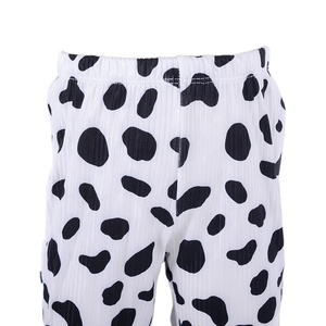 Wholesale 220g Rib Knitted New Boutique Long Leg Flared Printing Baby Girl <b>Bell</b> Pant Ruffle Hem Casual Cow Print Kids Pants - Product Image 6