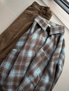 Camisa de Manga Larga Informal y Holgada para <span class=keywords><strong>Mujer</strong></span>, Estilo Americano Retro, de Algodón Cepillado, con <span class=keywords><strong>Cuello</strong></span> a Cuadros Azul Marrón, Nueva Colección Otoño Invierno, con Bolsillo - Product Image 6