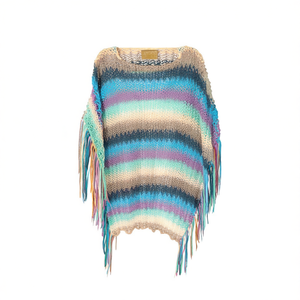Poncho de punto de colores con flecos para la playa, ropa de baño y uso en verano. - Product Image 2