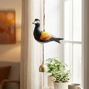 Carillon éolien en bois en forme d'oiseau marin, cloche de mouette noire de forme irrégulière, décoration murale pour entrée - Product Image 5