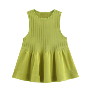 Débardeurs en maille respirants à ourlet laminé, col rond, sans manches, style décontracté vintage chic pour femme – Nouvelle collection été 2025 - Product Image 1