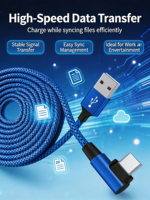 Câble de charge USB 2.0 tressé en nylon, de type A à Type-C, à angle droit de 90 degrés, pour téléphones Android