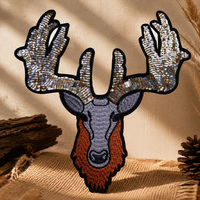 Patch brodé cerf à sequins thermocollant, applique animale pour vêtements, vestes, chapeaux, décoration DIY