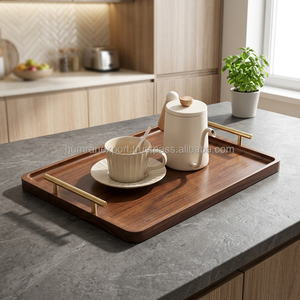 Plateau de service pliable en bois de luxe au design personnalisé avec poignée en acier inoxydable, facile à nettoyer, capacité >501 ml, à un seul niveau - Product Image 4