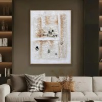 Peinture abstraite sur toile faite à la main, décoration murale vintage avec petites pierres naturelles irrégulières