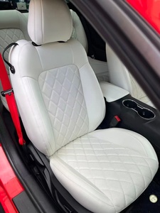Housses de siège de voiture en PU entièrement enveloppantes pour Ford Mustang, blanches, matelassées avec broderie <span class=keywords><strong>cheval</strong></span> sur l'appuie-tête - Product Image 4